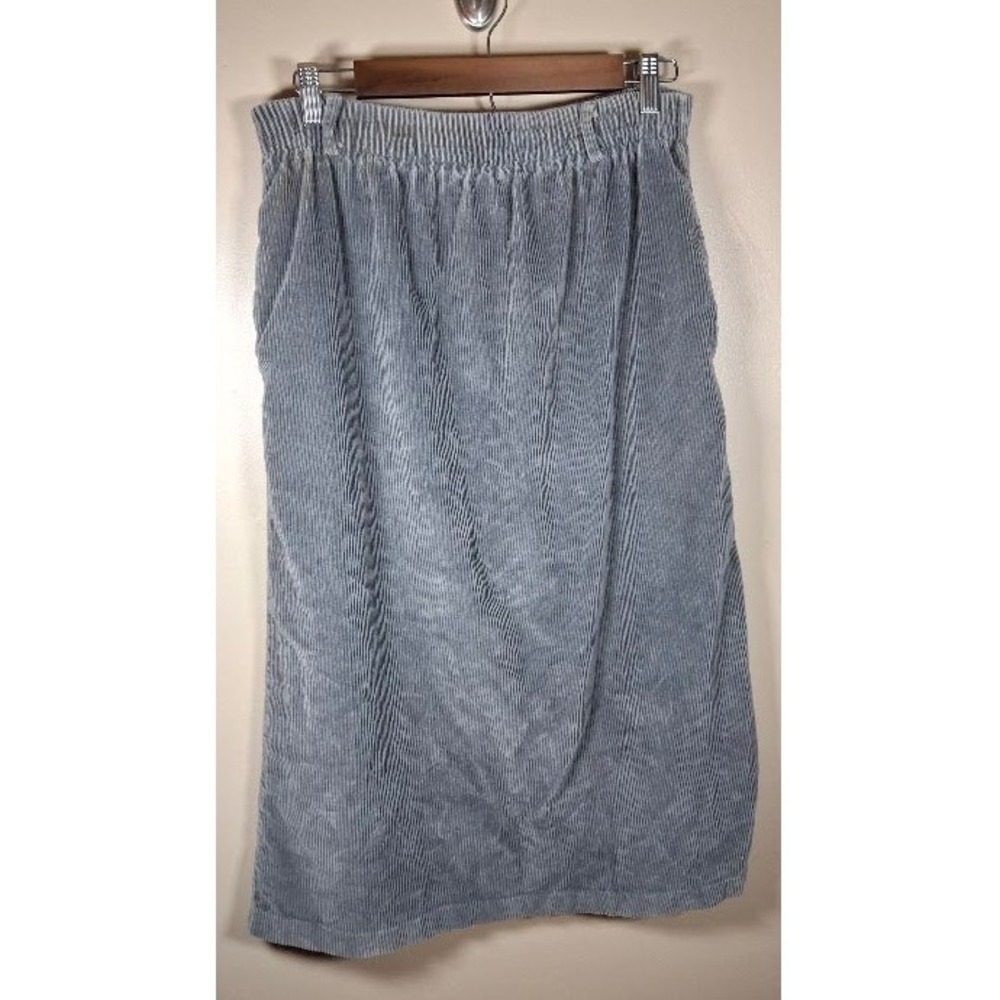Vermont Country Store Gray Corduroy Midi Skirt Elastic Waist Pockets Size 18